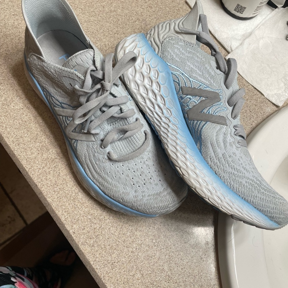 New Balance Women's Light Gray and Blue Athletic Shoes